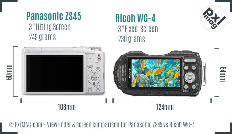 Panasonic ZS45 vs Ricoh WG-4 Screen and Viewfinder comparison