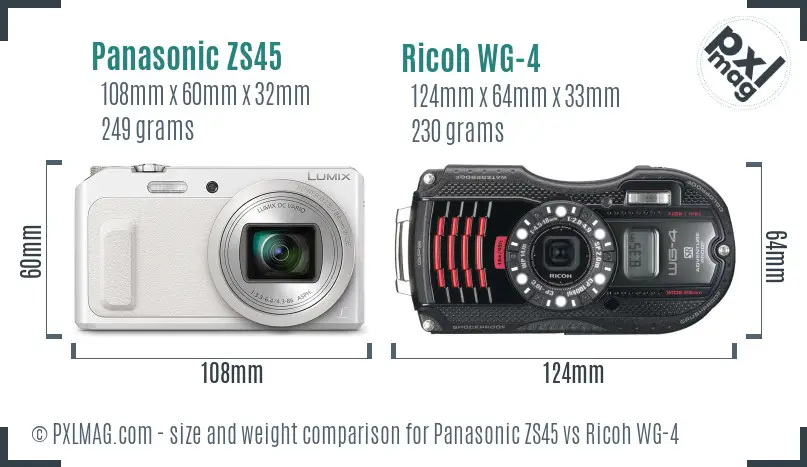 Panasonic ZS45 vs Ricoh WG-4 size comparison