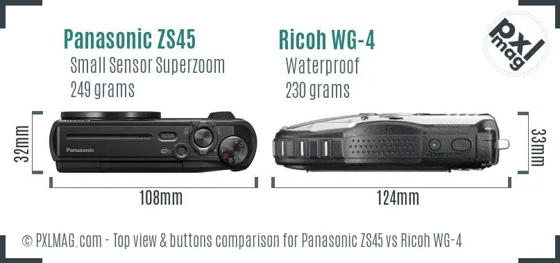 Panasonic ZS45 vs Ricoh WG-4 top view buttons comparison