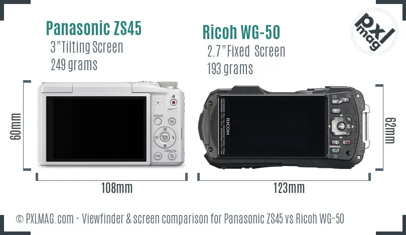 Panasonic ZS45 vs Ricoh WG-50 Screen and Viewfinder comparison