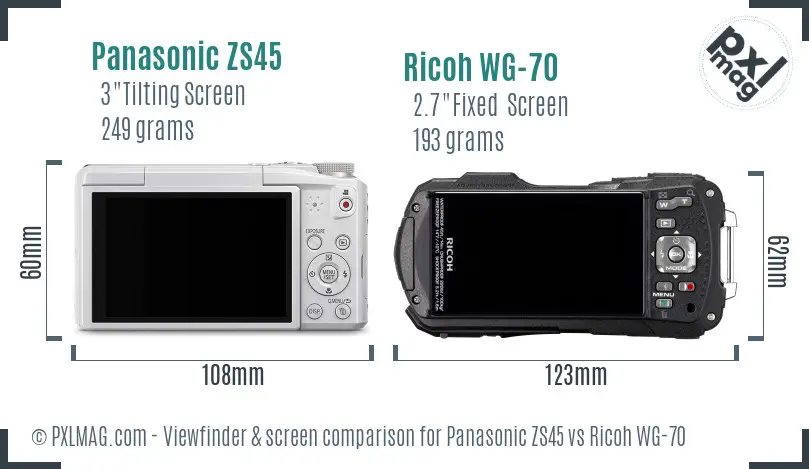 Panasonic ZS45 vs Ricoh WG-70 Screen and Viewfinder comparison