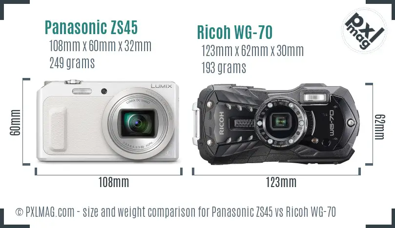 Panasonic ZS45 vs Ricoh WG-70 size comparison