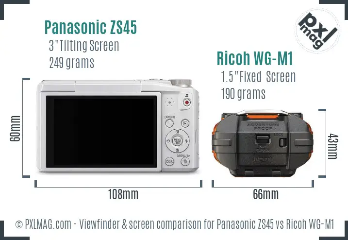 Panasonic ZS45 vs Ricoh WG-M1 Screen and Viewfinder comparison