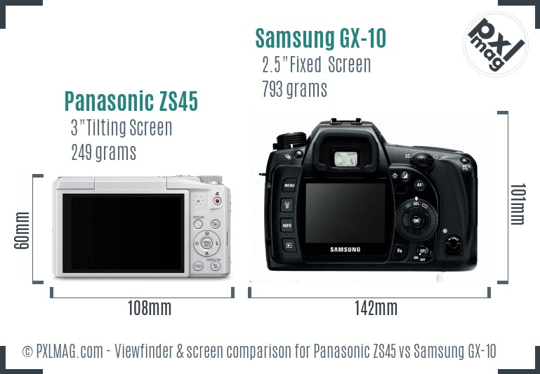 Panasonic ZS45 vs Samsung GX-10 Screen and Viewfinder comparison