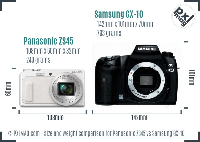 Panasonic ZS45 vs Samsung GX-10 size comparison