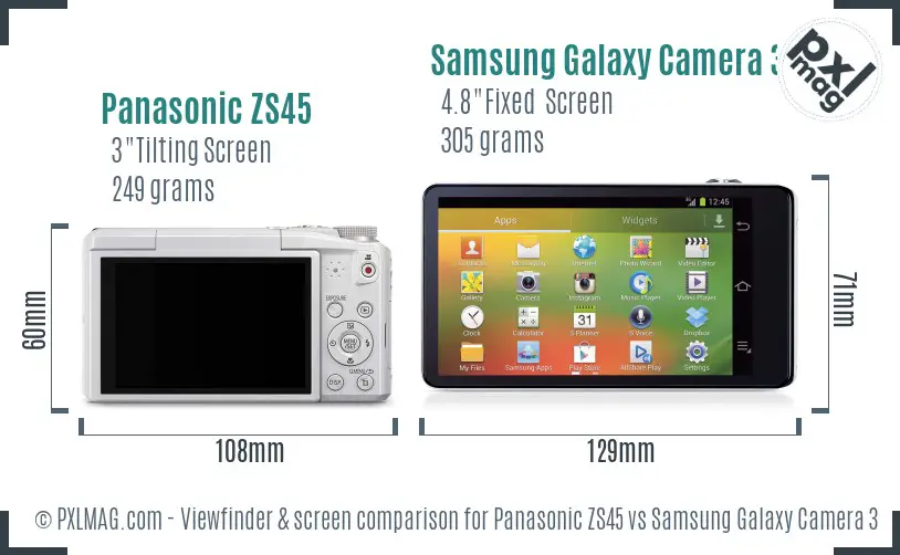Panasonic ZS45 vs Samsung Galaxy Camera 3G Screen and Viewfinder comparison