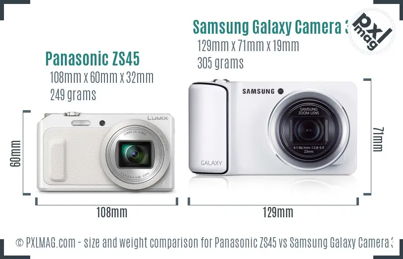 Panasonic ZS45 vs Samsung Galaxy Camera 3G size comparison