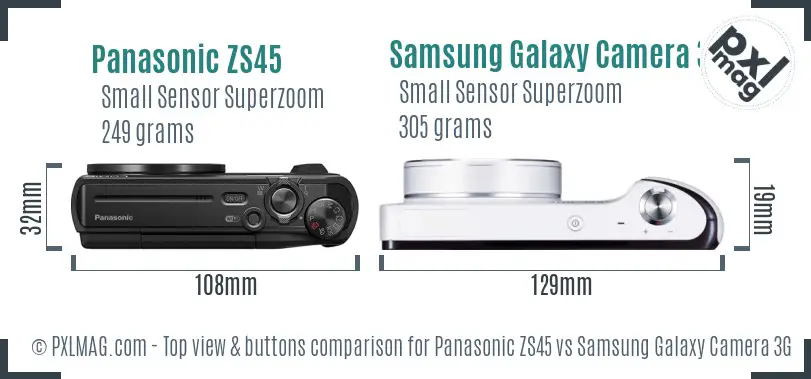 Panasonic ZS45 vs Samsung Galaxy Camera 3G top view buttons comparison