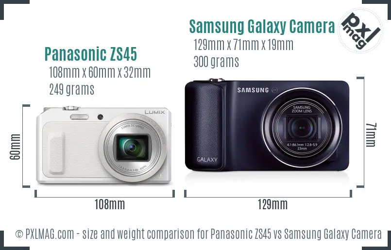 Panasonic ZS45 vs Samsung Galaxy Camera size comparison