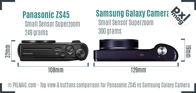 Panasonic ZS45 vs Samsung Galaxy Camera top view buttons comparison