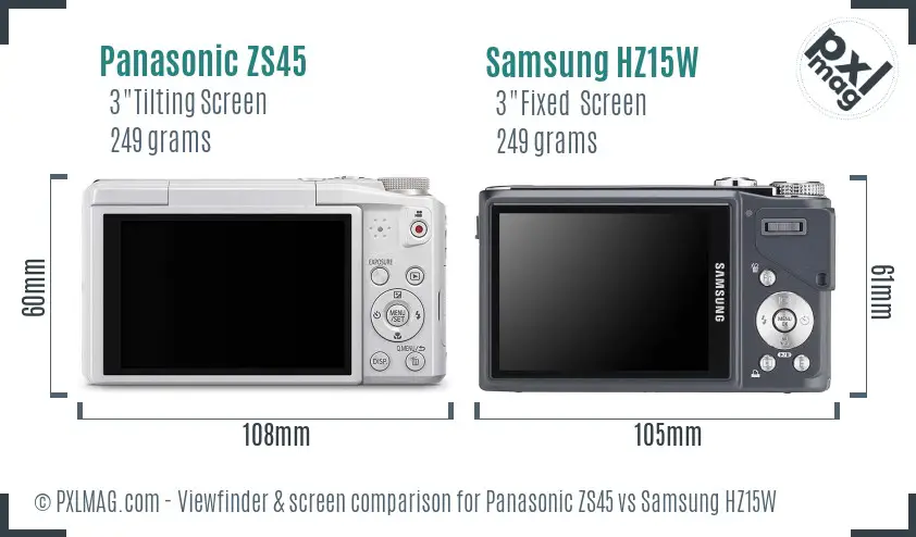 Panasonic ZS45 vs Samsung HZ15W Screen and Viewfinder comparison