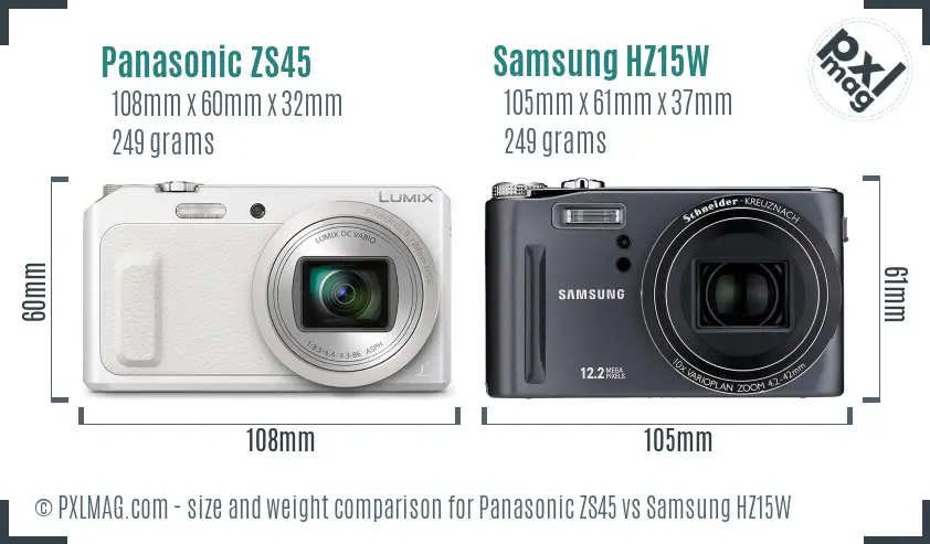 Panasonic ZS45 vs Samsung HZ15W size comparison