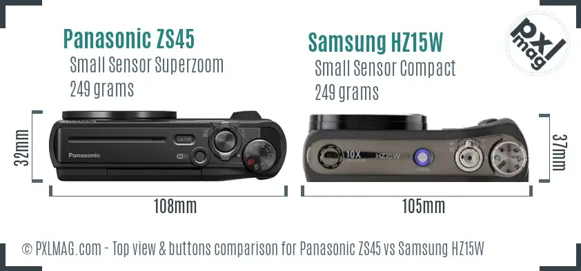 Panasonic ZS45 vs Samsung HZ15W top view buttons comparison