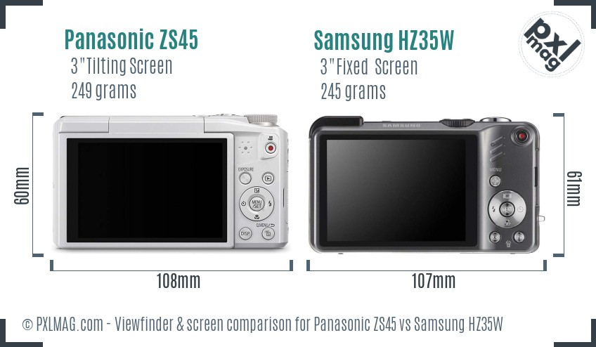 Panasonic ZS45 vs Samsung HZ35W Screen and Viewfinder comparison