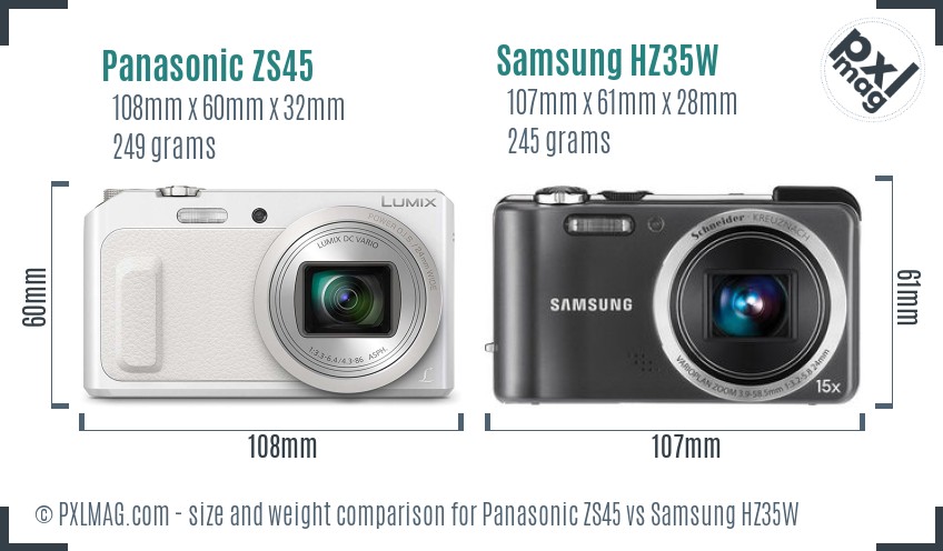 Panasonic ZS45 vs Samsung HZ35W size comparison
