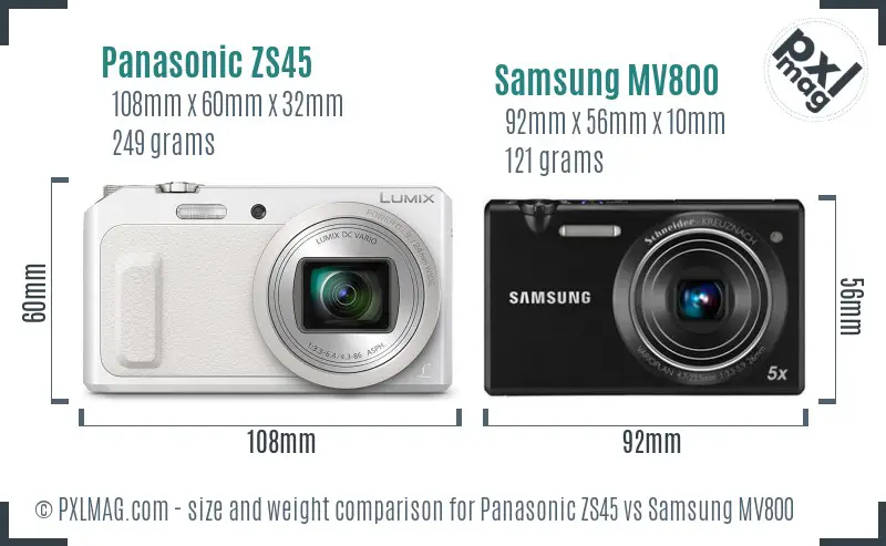 Panasonic ZS45 vs Samsung MV800 size comparison Panasonic ZS45 vs Samsung MV800 size comparison