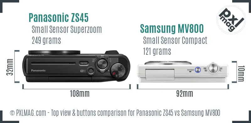 Panasonic ZS45 vs Samsung MV800 top view buttons comparison Panasonic ZS45 vs Samsung MV800 top view buttons comparison