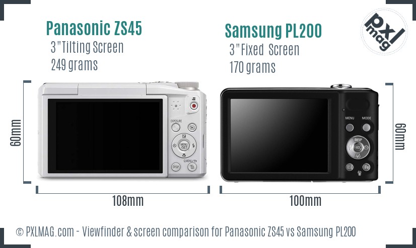 Panasonic ZS45 vs Samsung PL200 Screen and Viewfinder comparison