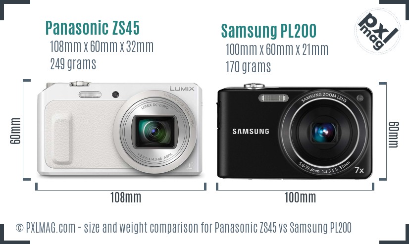 Panasonic ZS45 vs Samsung PL200 size comparison
