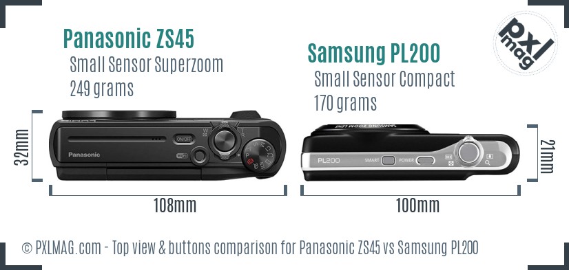 Panasonic ZS45 vs Samsung PL200 top view buttons comparison