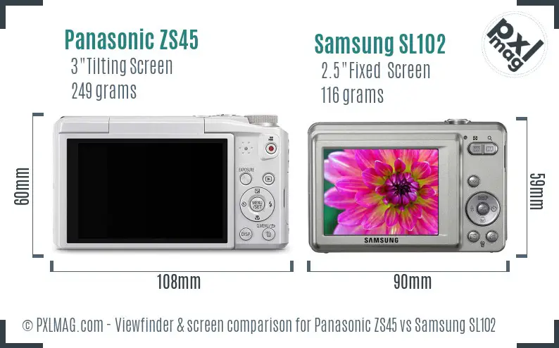 Panasonic ZS45 vs Samsung SL102 Screen and Viewfinder comparison Panasonic ZS45 vs Samsung SL102 Screen and Viewfinder comparison
