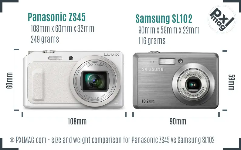 Panasonic ZS45 vs Samsung SL102 size comparison Panasonic ZS45 vs Samsung SL102 size comparison