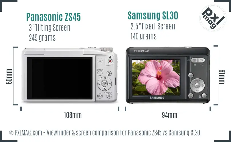 Panasonic ZS45 vs Samsung SL30 Screen and Viewfinder comparison