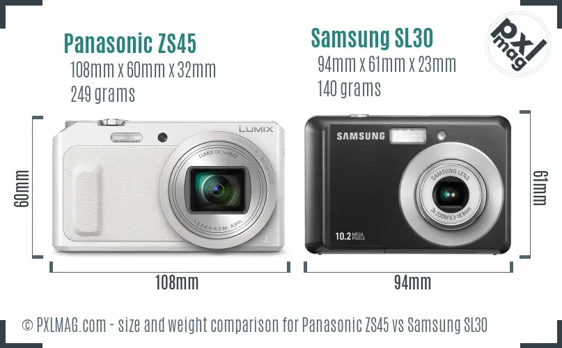 Panasonic ZS45 vs Samsung SL30 size comparison