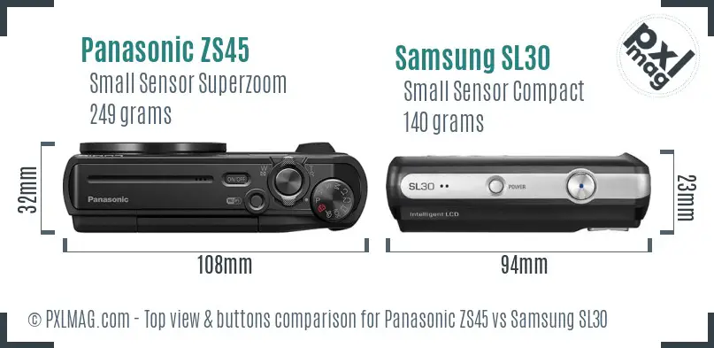 Panasonic ZS45 vs Samsung SL30 top view buttons comparison