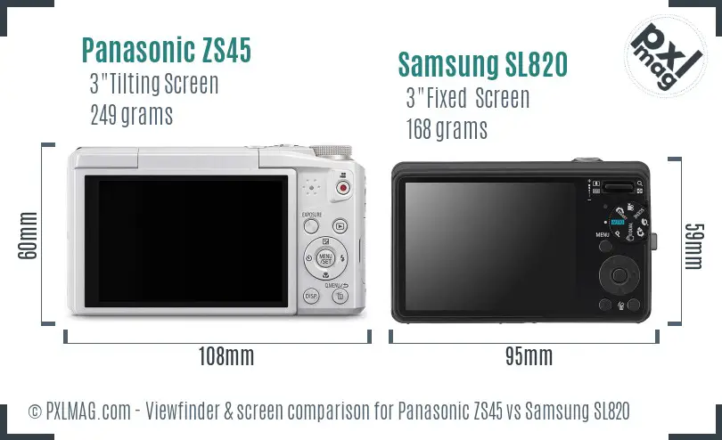 Panasonic ZS45 vs Samsung SL820 Screen and Viewfinder comparison