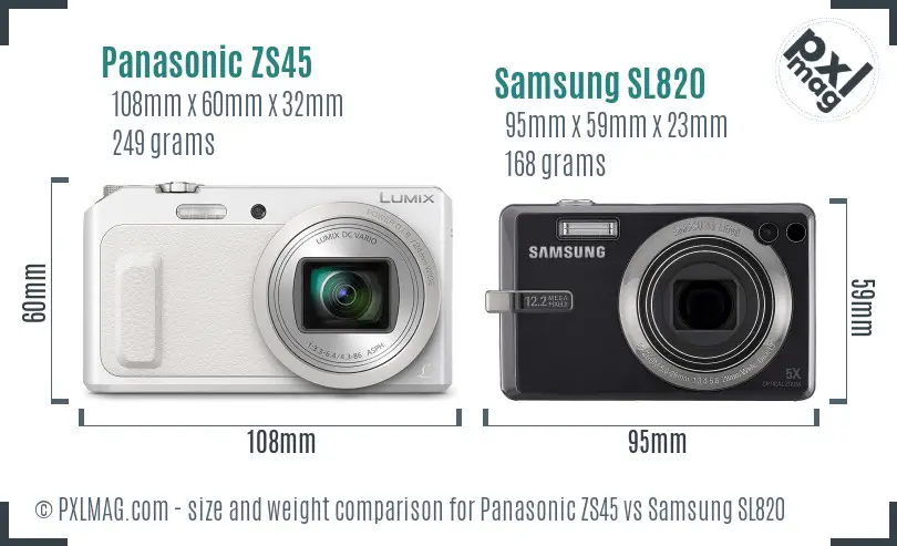 Panasonic ZS45 vs Samsung SL820 size comparison