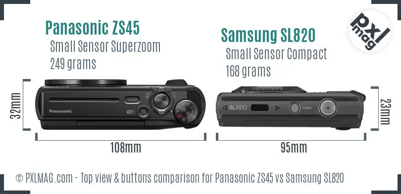 Panasonic ZS45 vs Samsung SL820 top view buttons comparison