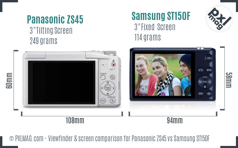 Panasonic ZS45 vs Samsung ST150F Screen and Viewfinder comparison