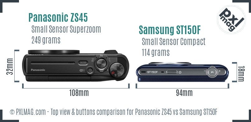 Panasonic ZS45 vs Samsung ST150F top view buttons comparison