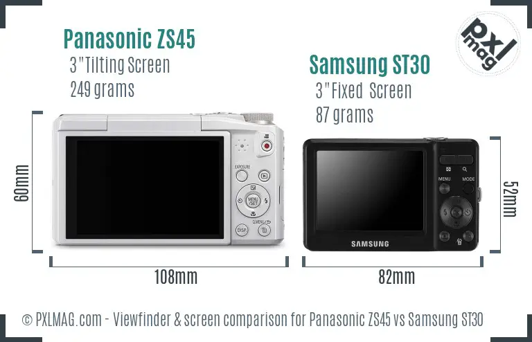 Panasonic ZS45 vs Samsung ST30 Screen and Viewfinder comparison