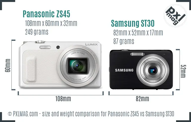 Panasonic ZS45 vs Samsung ST30 size comparison