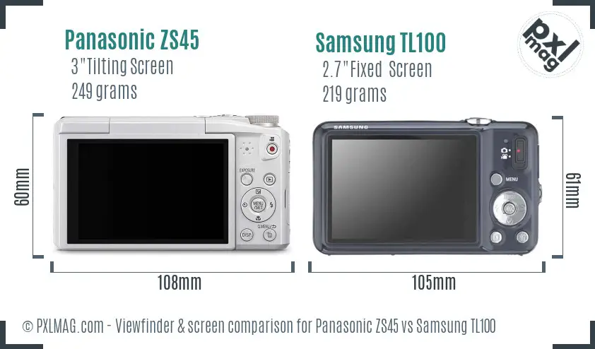 Panasonic ZS45 vs Samsung TL100 Screen and Viewfinder comparison