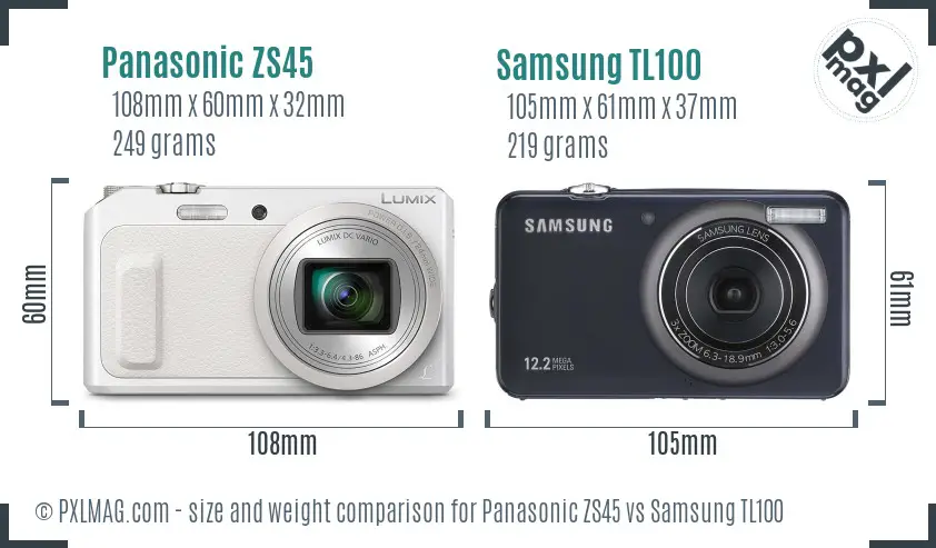 Panasonic ZS45 vs Samsung TL100 size comparison