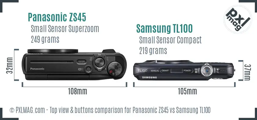 Panasonic ZS45 vs Samsung TL100 top view buttons comparison