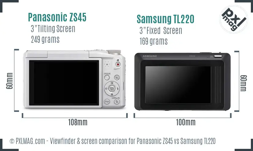 Panasonic ZS45 vs Samsung TL220 Screen and Viewfinder comparison