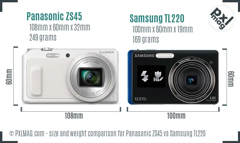 Panasonic ZS45 vs Samsung TL220 size comparison