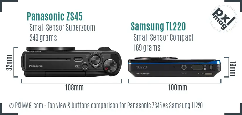 Panasonic ZS45 vs Samsung TL220 top view buttons comparison