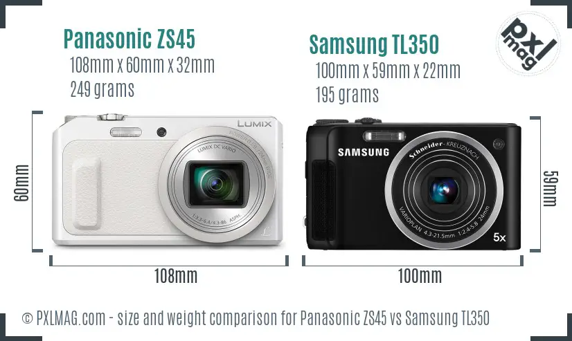 Panasonic ZS45 vs Samsung TL350 size comparison