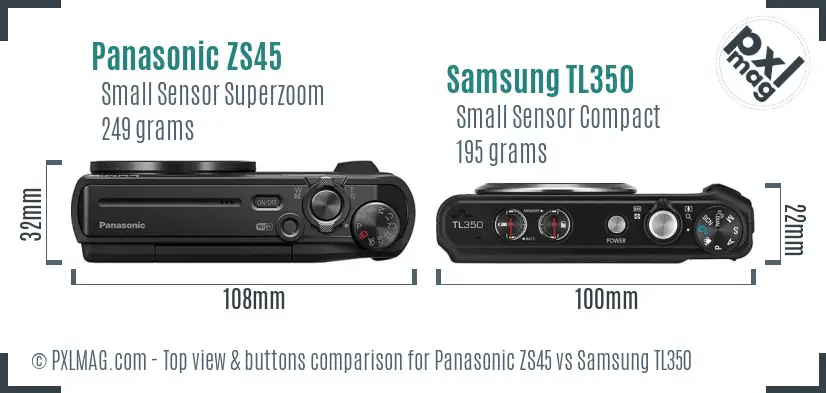 Panasonic ZS45 vs Samsung TL350 top view buttons comparison