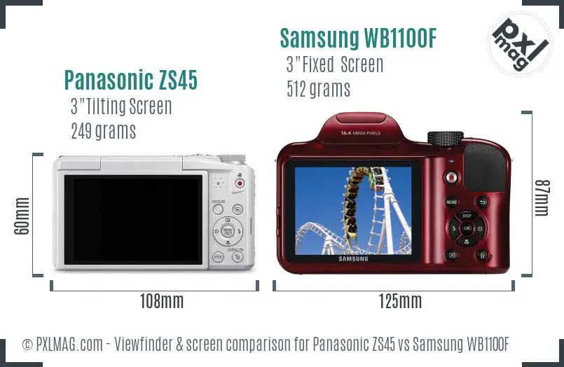 Panasonic ZS45 vs Samsung WB1100F Screen and Viewfinder comparison