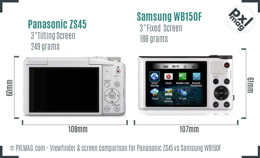 Panasonic ZS45 vs Samsung WB150F Screen and Viewfinder comparison