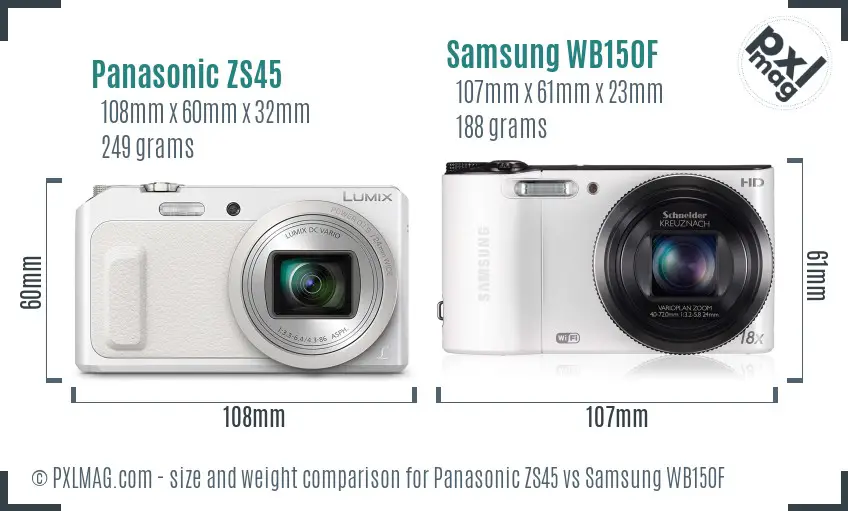 Panasonic ZS45 vs Samsung WB150F size comparison