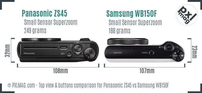 Panasonic ZS45 vs Samsung WB150F top view buttons comparison