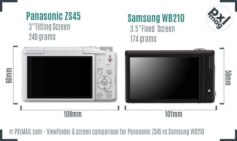 Panasonic ZS45 vs Samsung WB210 Screen and Viewfinder comparison
