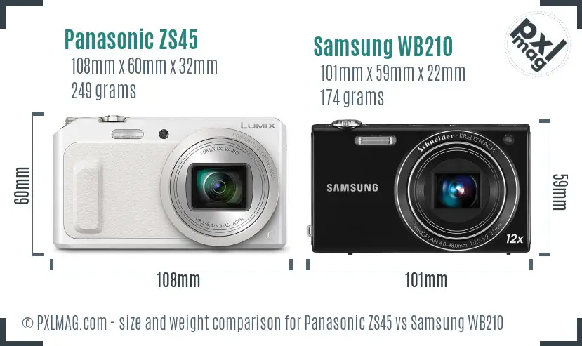 Panasonic ZS45 vs Samsung WB210 size comparison Panasonic ZS45 vs Samsung WB210 size comparison